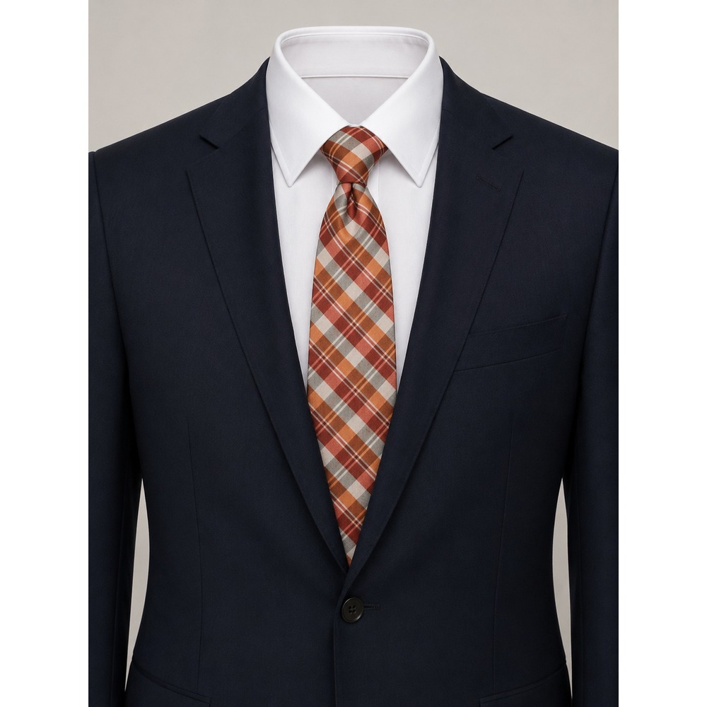 Ted Baker London Mens Plaid Cotton Silk Tie Gray Peach Salmon Colors Necktie